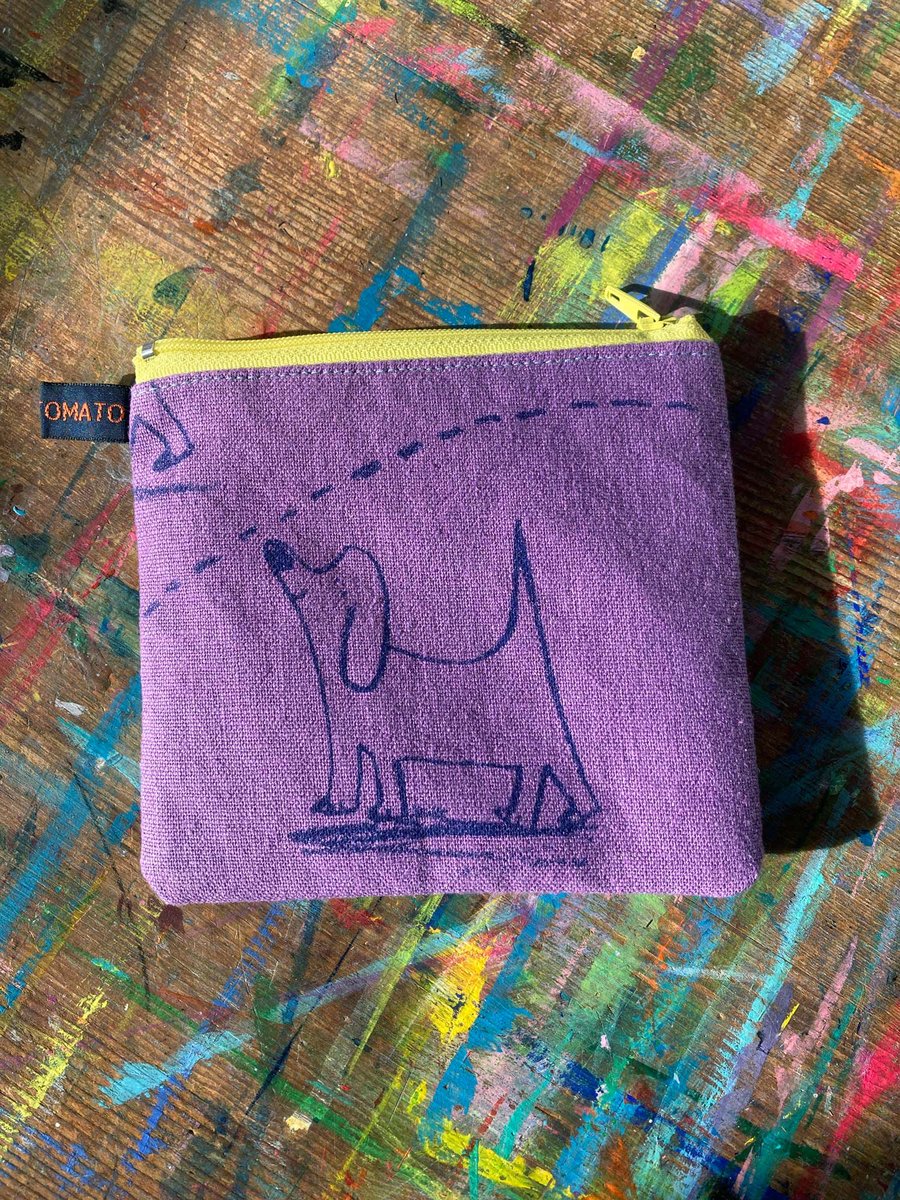 Happy Dog soft purple linen printed purse  by Jo Brown Happy Tomato