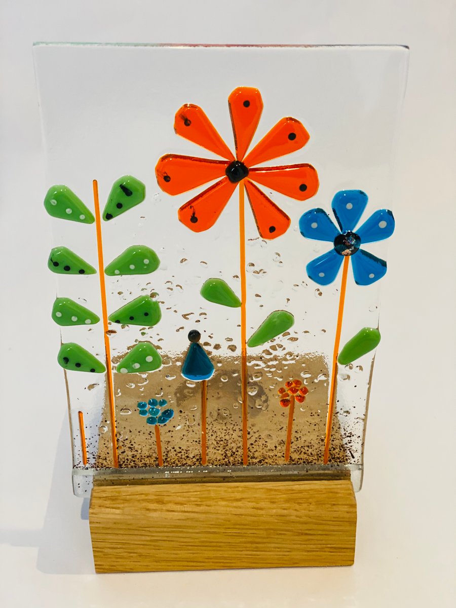 Fused glass retro flowers candle screen-candle holder