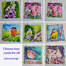 Pick your own cards pack of four bird and floral cards (pack 4)