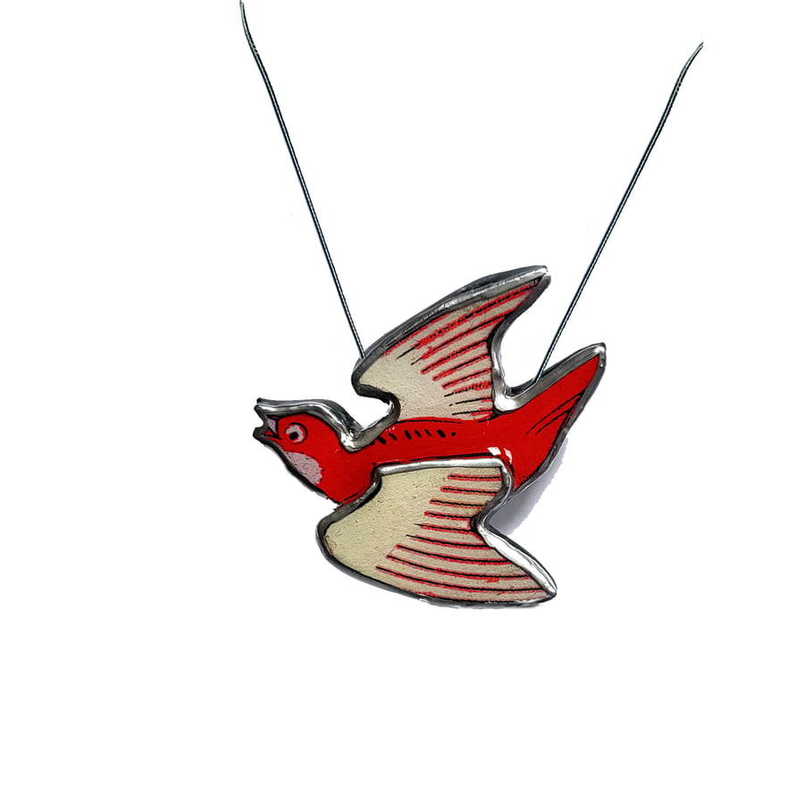 Wonderfully Whimsical Retro Red Dove Bird Necklace by EllyMental