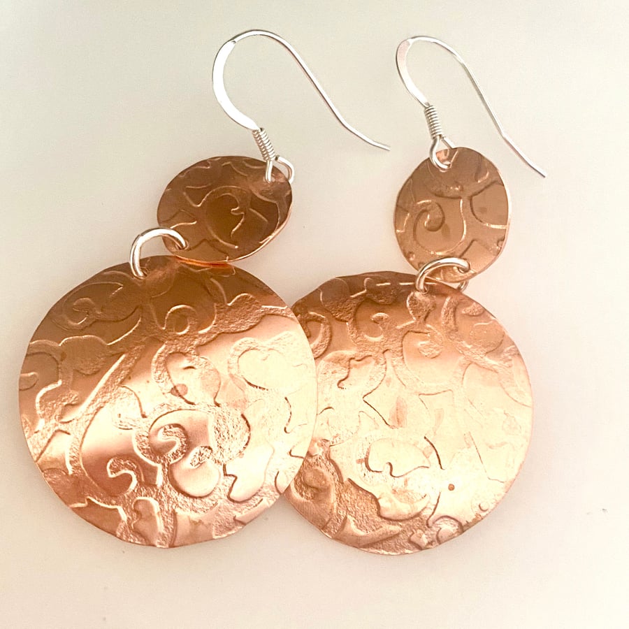 Copper & Silver Drop earrings - Big  silver copper earrings . Hook Earrings