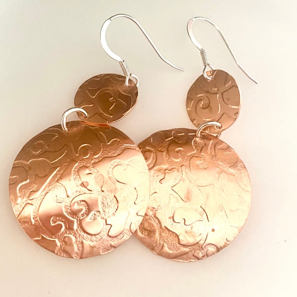 Copper & Silver Drop earrings - Big  silver copper earrings . Hook Earrings