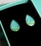 Blue and Green Teardrop Stainless Steel Stud Earrings - Image 5