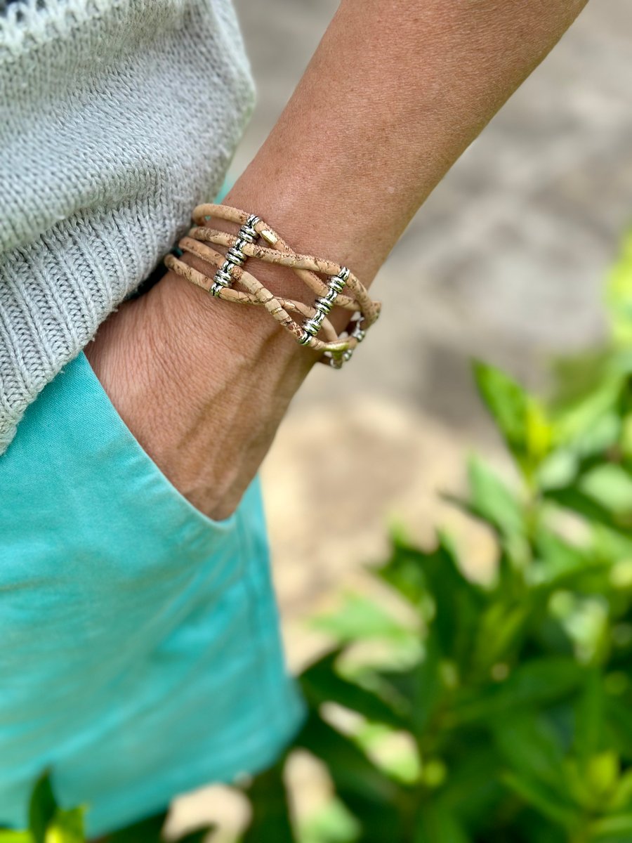 Natural Cork 'Leather' Crossover Bracelet - Natural