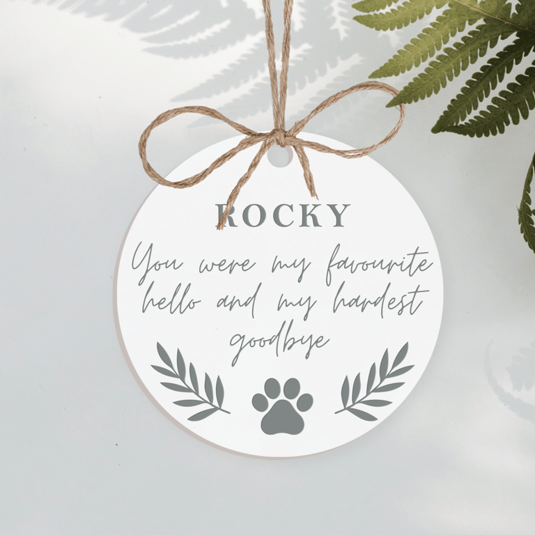Favourite Hello - Script: Personalised Pet Memorial Hanging Sign Pet Loss Gift