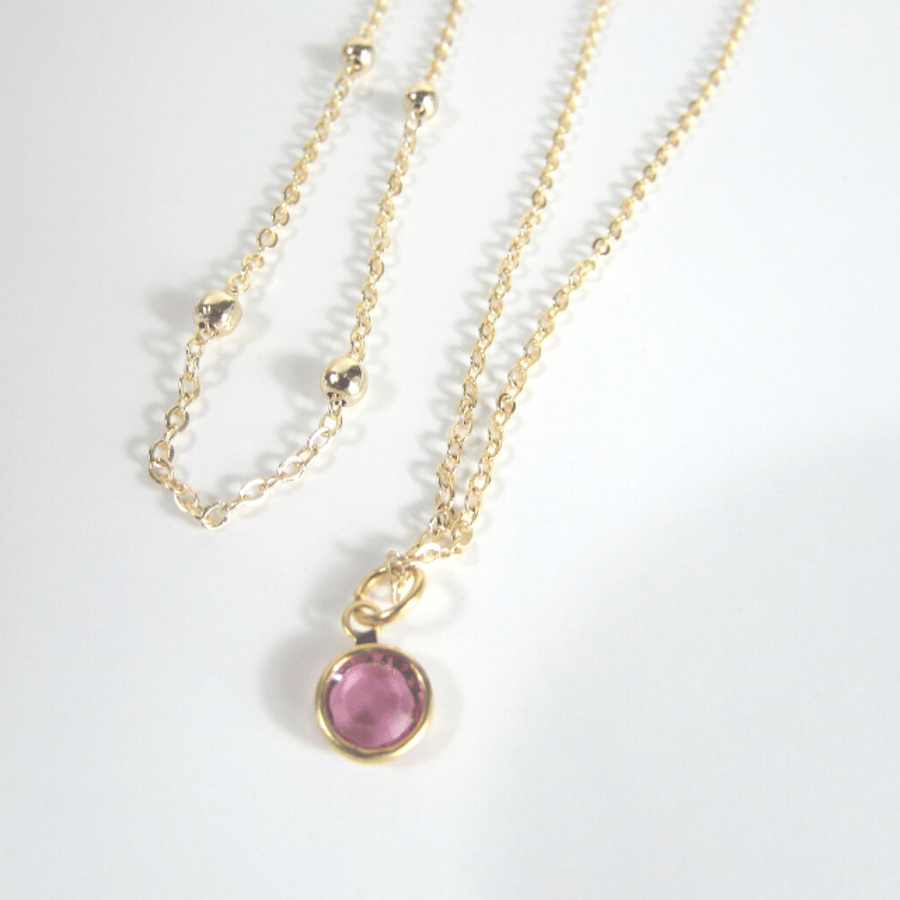 Rose Crystal Charm Necklace Double Gold Necklace Set