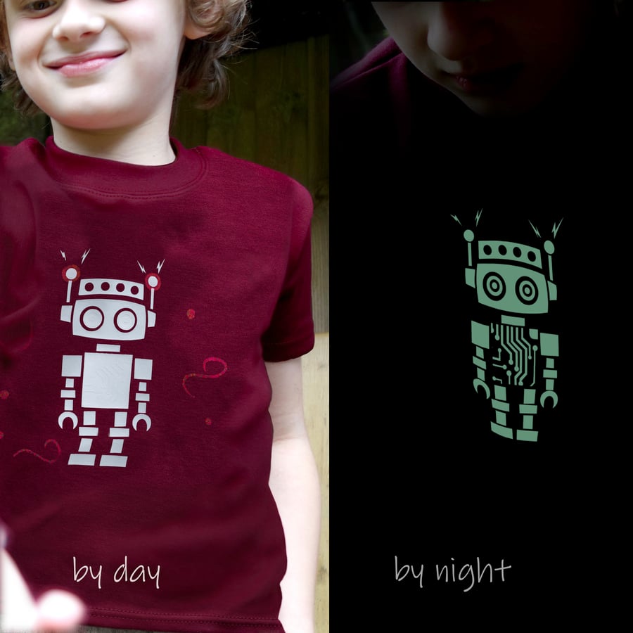 RETRO ROBOT Glow in the dark T shirt