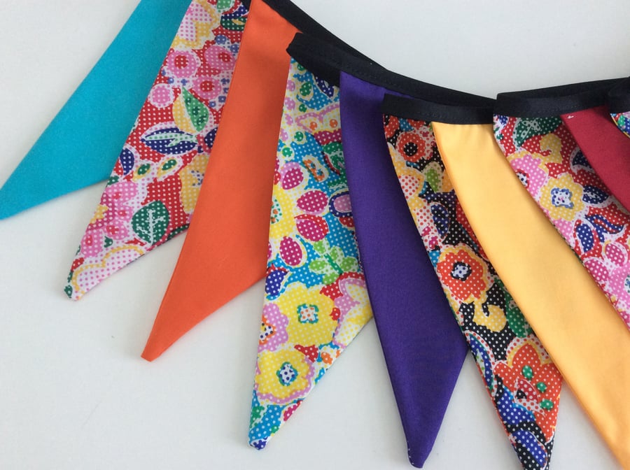 Bunting - Retro Flower Power - 12 flags super bright colours
