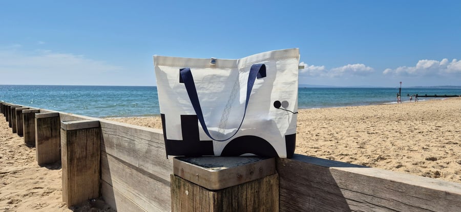 Large White Tote Bag made of upcycled Sailcloth - Beach Bag - Sail Bag
