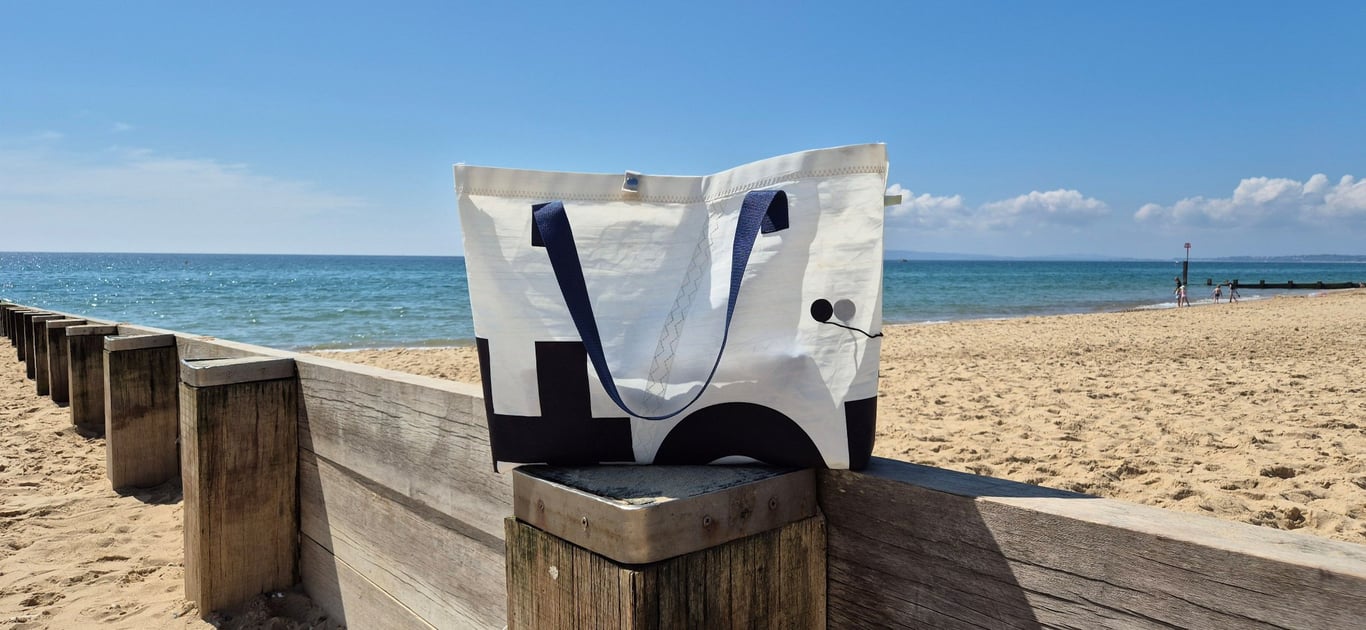 Large White Tote Bag made of upcycled Sailcloth - Beach Bag - Sail Bag