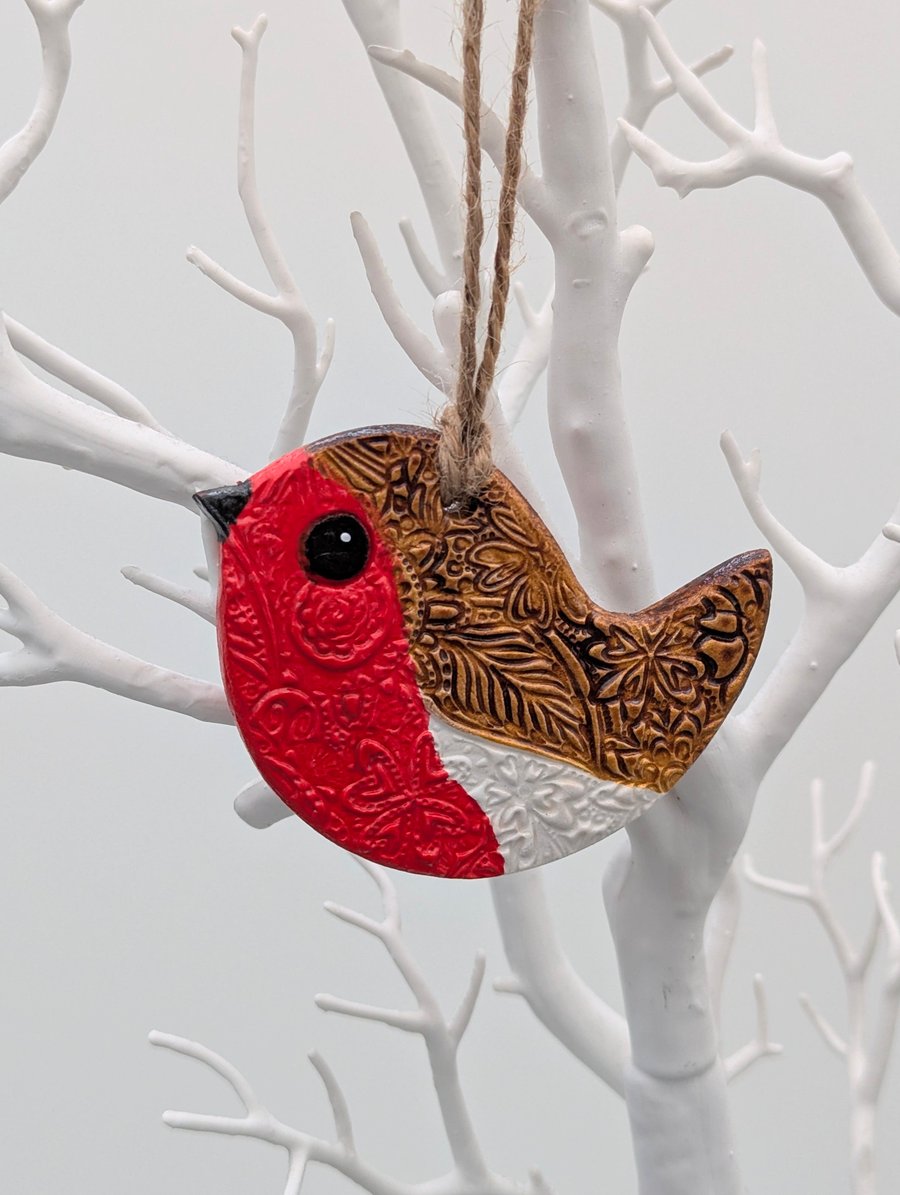 Clay robin Christmas hanging decoration, memorial robin, tree decoration 