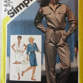 A sewing pattern for a misses' jumpsuit in 2 lengths and dress in size 12