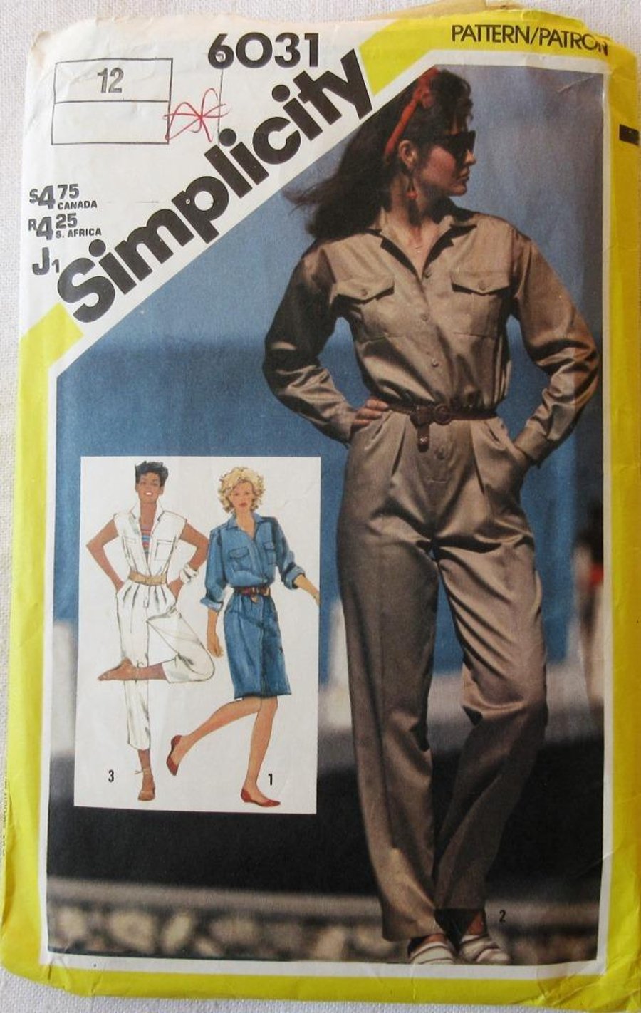 A sewing pattern for a misses' jumpsuit in 2 lengths and dress in size 12