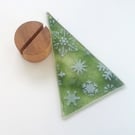 Xmas tree, fused glass snowflake tree, shelf ornament, festive decor, glass art.