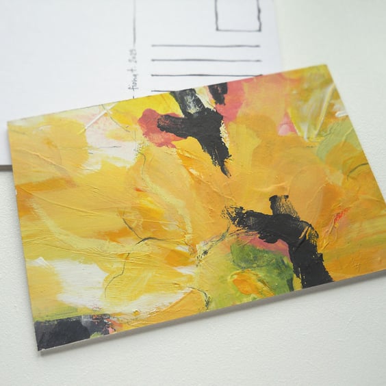 original abstract daffodil floral painting postcard 