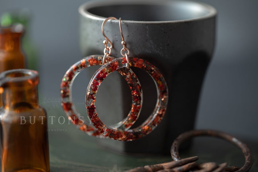 Autumn Hoop Earrings Autumn Leaves Large Hoops Real Flower Earrings Gifts For He