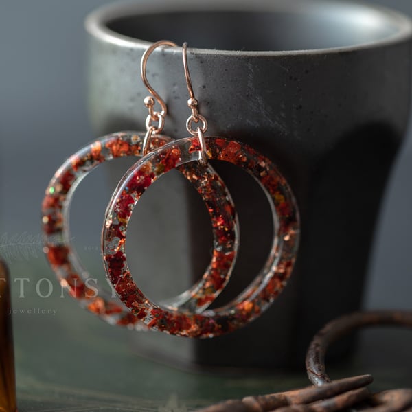 Autumn Hoop Earrings Autumn Leaves Large Hoops Real Flower Earrings Gifts For He