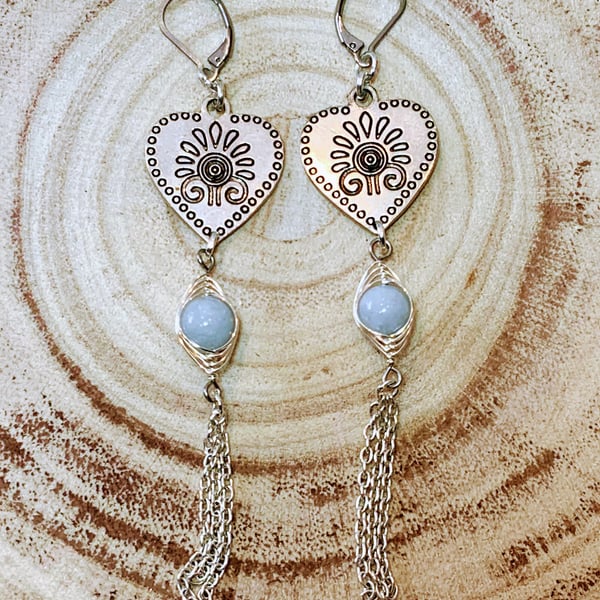 Folklore Design Heart Disc Earrings