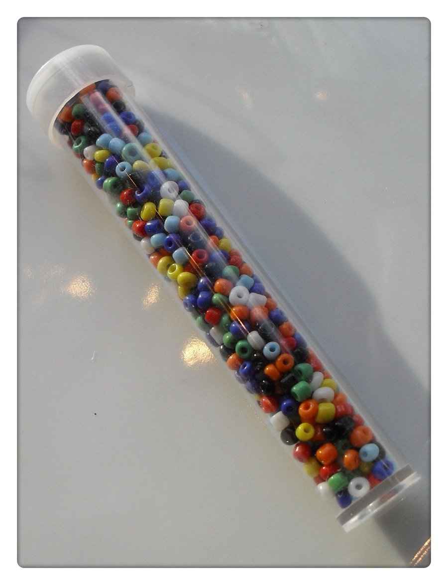 1 x Filled Storage Tube - 7.5cm - 2mm Glass Seed Beads - Mixed Colour 