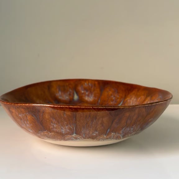 Handmade ceramic bowl, shallow brown stoneware bowl