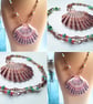 Scallop Shell & Beaded Copper Chain Necklace - Image 2