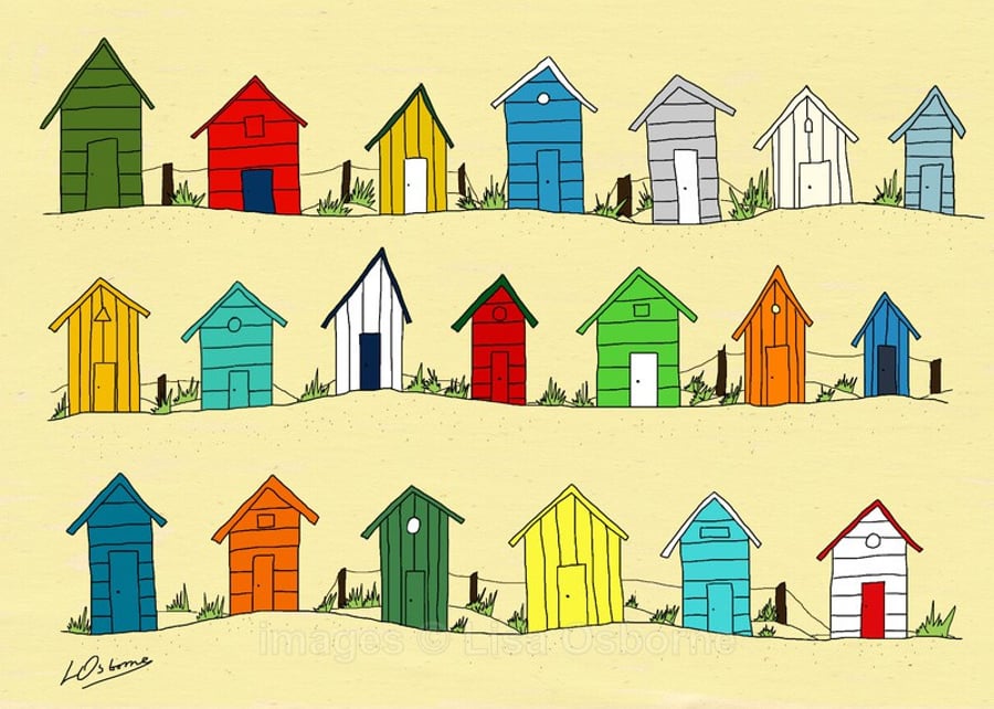 Beach huts - print of digital illustration 