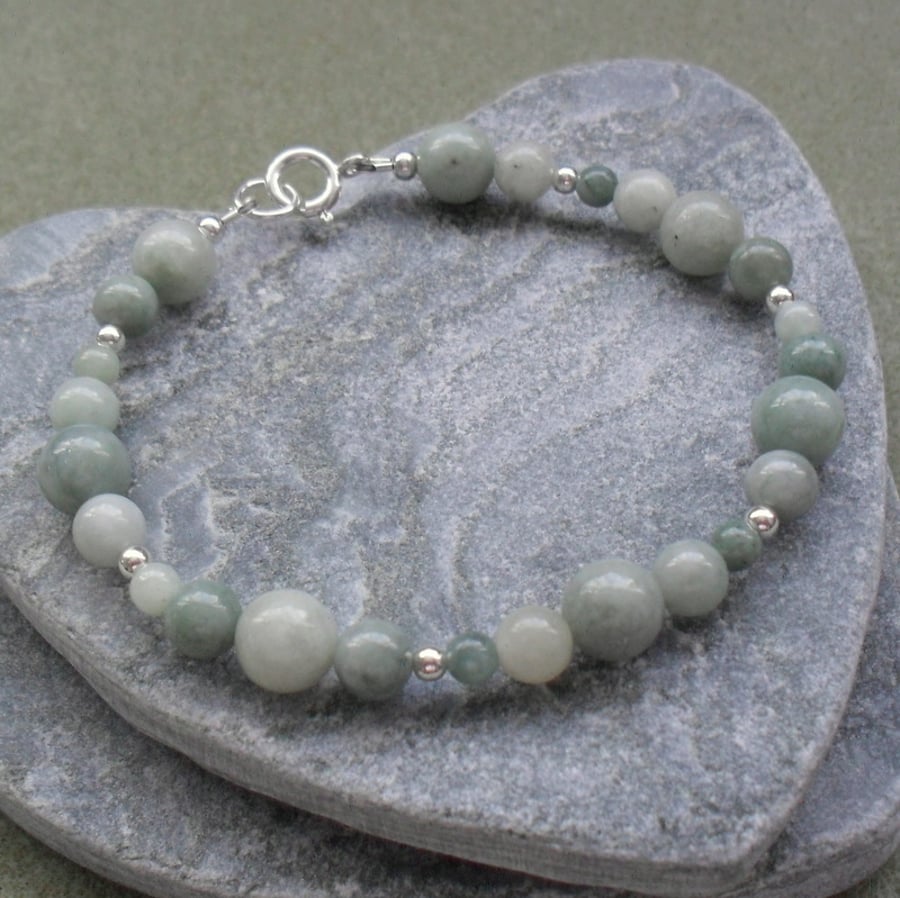 Burmese Jadeite Bracelet Sterling Silver Jade Bracelet