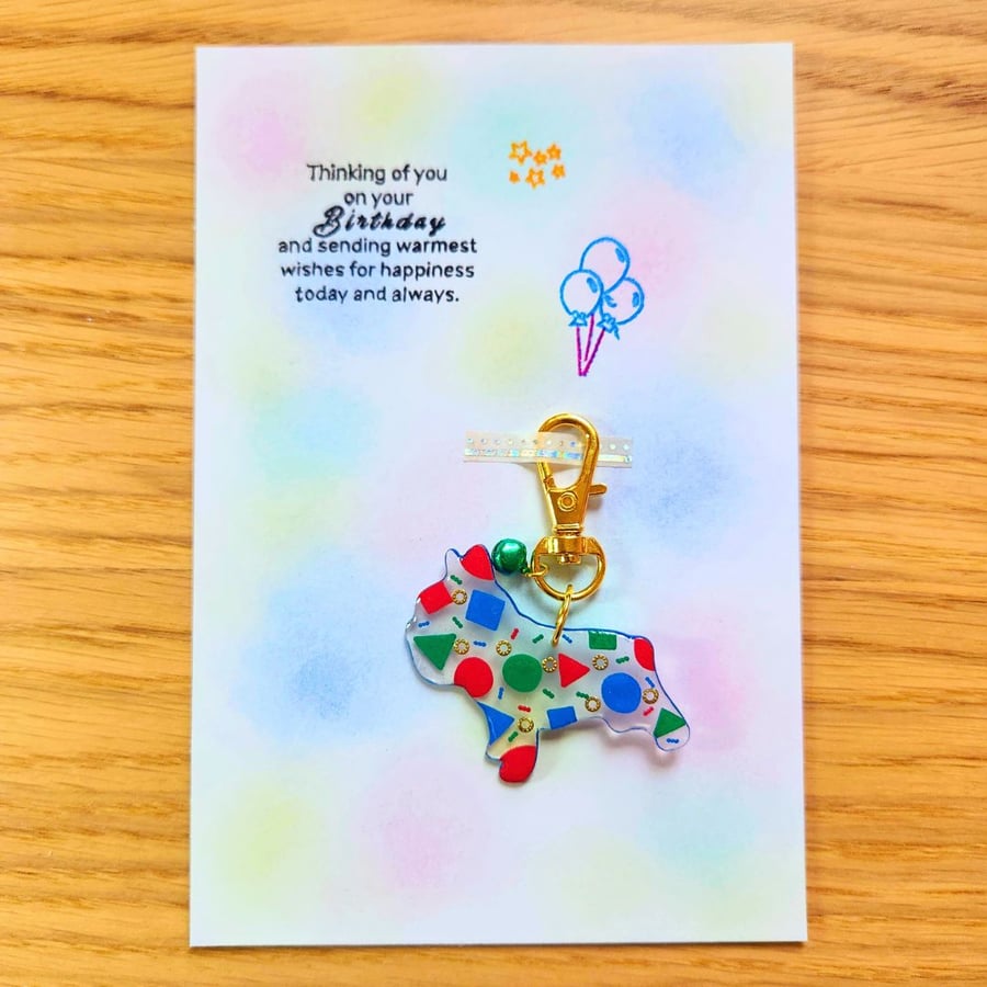 Dog keyring keychain geometric pattern Bulldog Birthday card