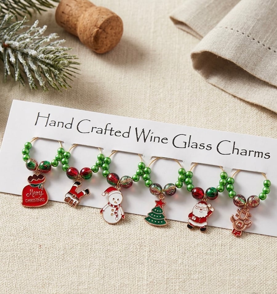 Set of 6 Festive  Wine Glass Charms