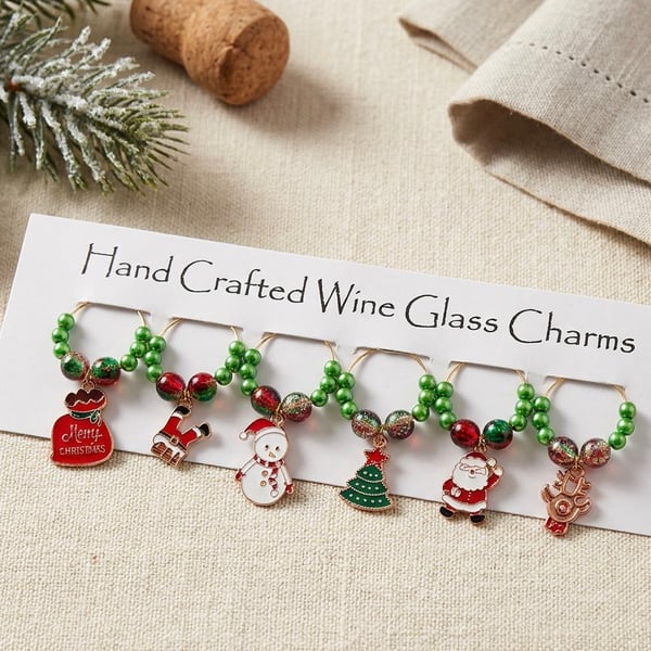 Set of 6 Festive  Wine Glass Charms