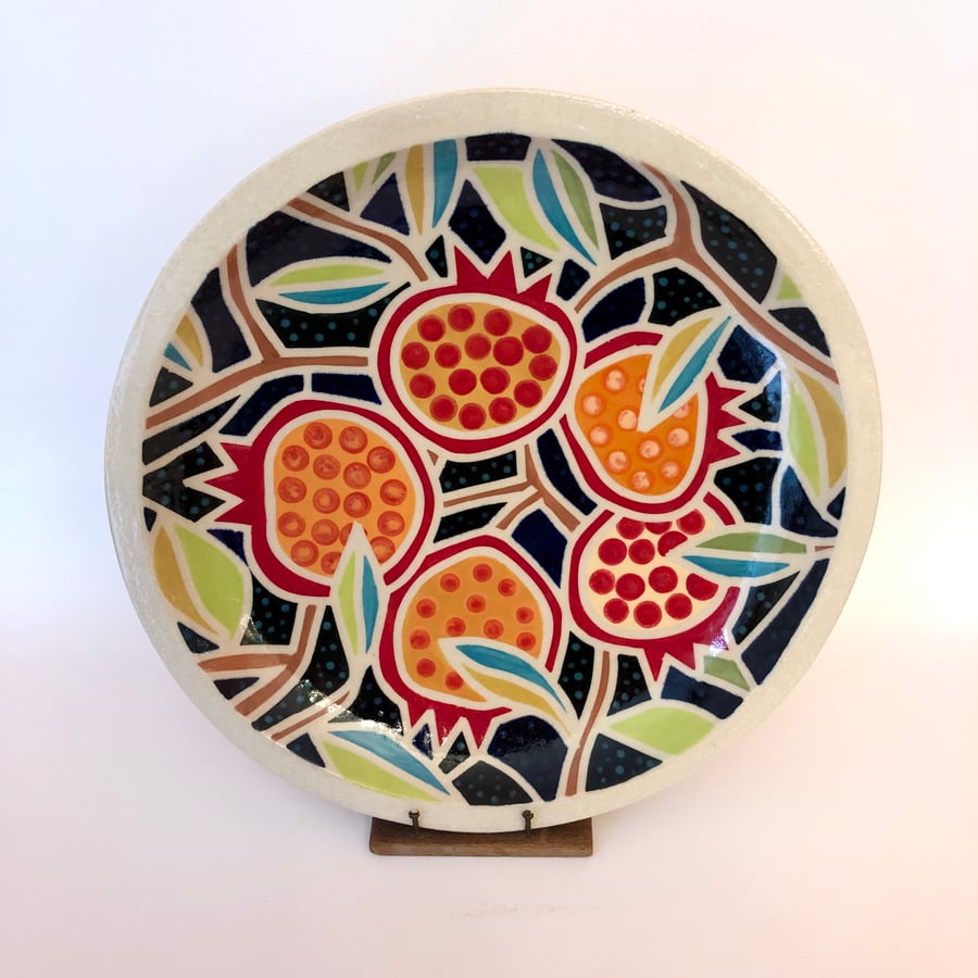 HAND PAINTED POMEGRANATE STONEWARE CERAMIC PLATE