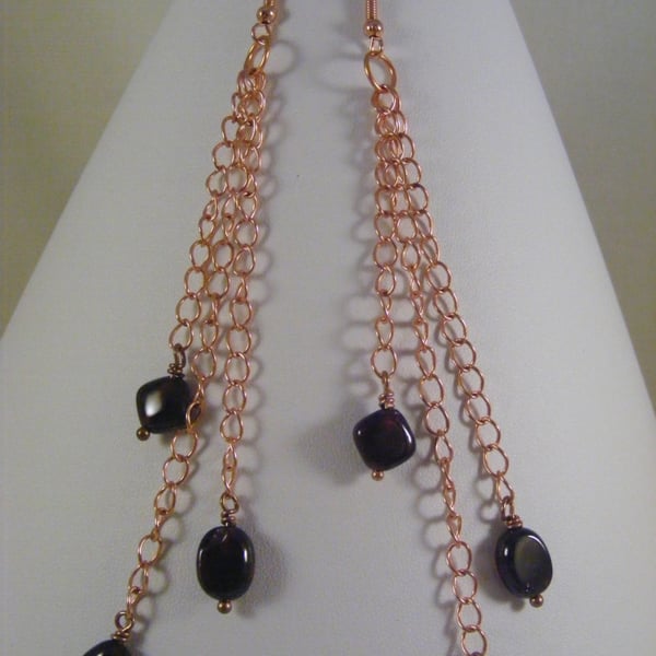 Garnet and Rose Gold Chain Earrings