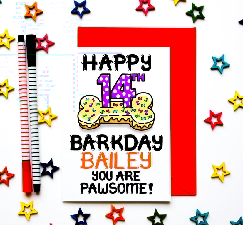 Personalised Dog 14th Birthday Card For Puppy, Fur Baby, Furry Child