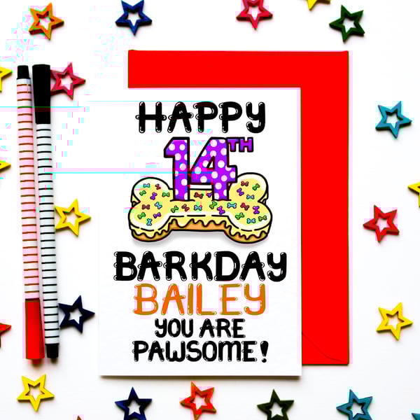 Personalised Dog 14th Birthday Card For Puppy, Fur Baby, Furry Child