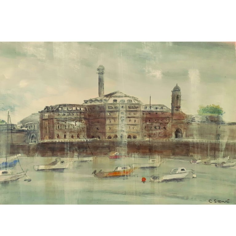 Framed Painting  Royal William Yard Plymouth Mixed Media on Yupo Paper 