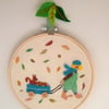 Embroidered Autumn Scene, Child's Embroidery, Embroidery Hoop