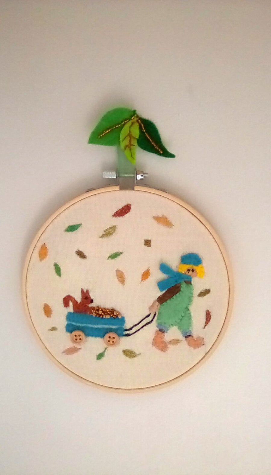 Embroidered Autumn Scene, Child's Embroidery, Embroidery Hoop