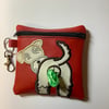 Attractive  Schnauzer Embroidered Red faux leather dog poo bag ,dog walking,