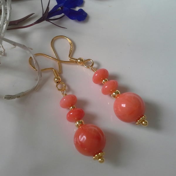 Eco Reclaimed Peach Coral  Gold Vermeil Sterling Silver Earrings