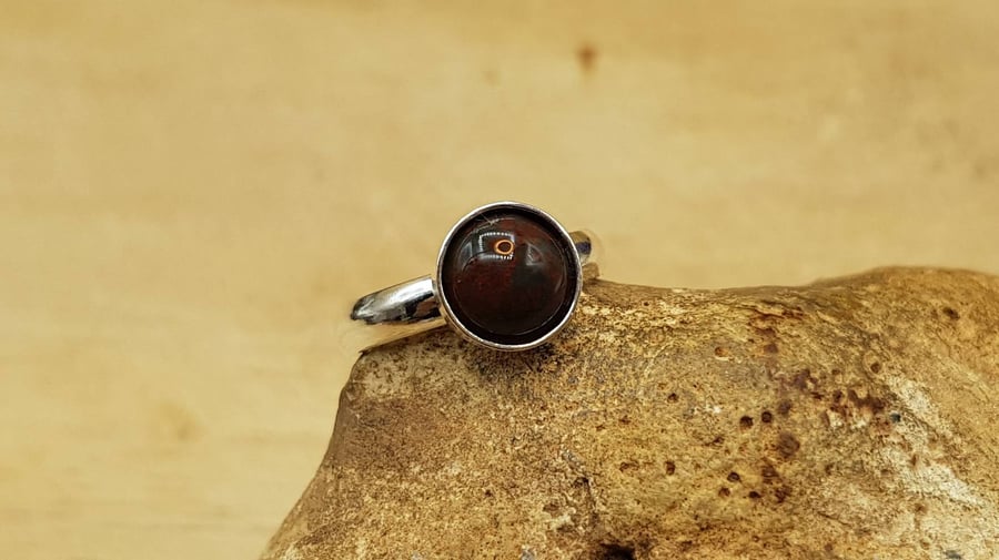 Minimalist Bloodstone ring. 925 sterling silver. March birthstone ring