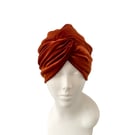 Rust Orange Vintage Style Twist Turban Hat Soft Elastic Prettied Velvet HeadWrap