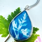 Cyanotype Pendant Necklace on a Stainless Steel Chain 