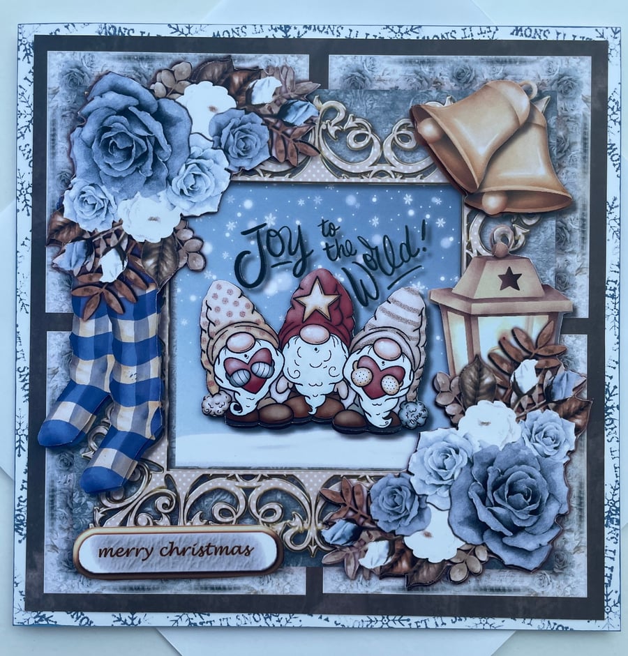 Joy to the world singing gnome Christmas card
