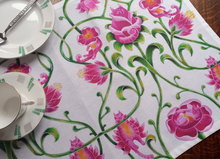 Cat tea towel - humorous parody cotton tea towel