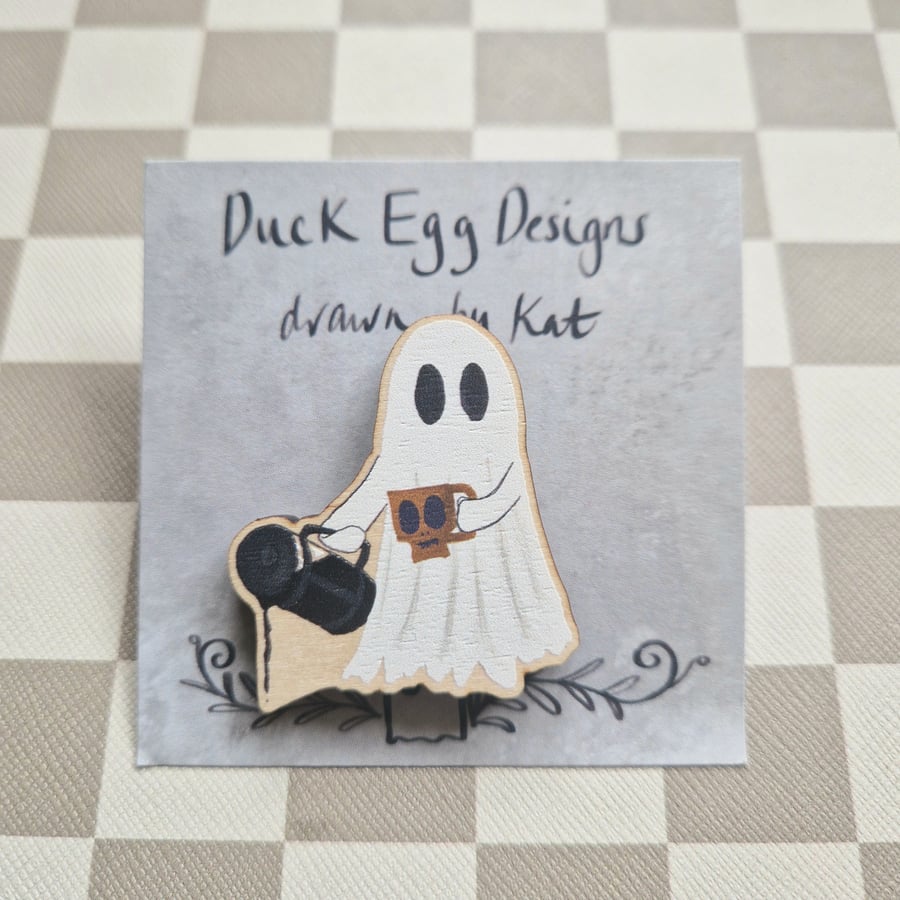 Coffee Ghost Pin Badge