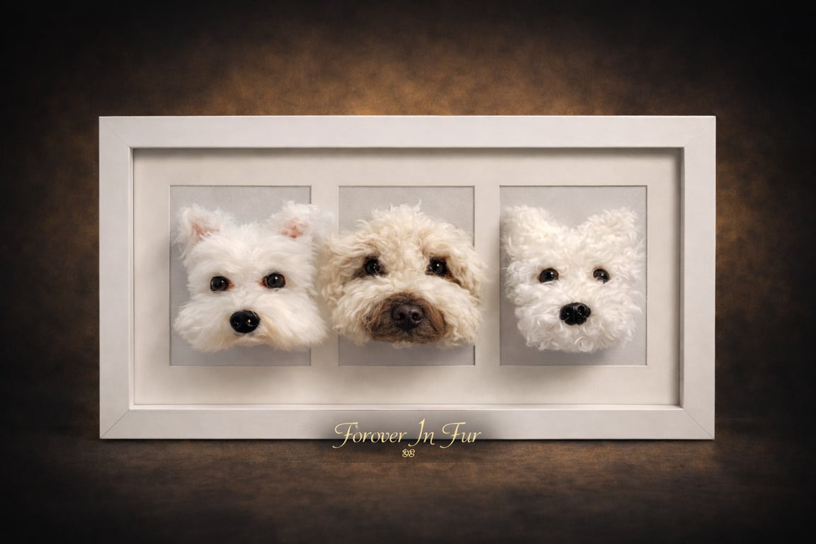 Custom Pet Portrait – 3D Framed Dog Replica – Needle Felted Dog Sculpture – Pet 