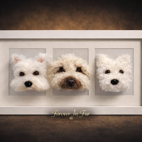 Custom Pet Portrait – 3D Framed Dog Replica – Needle Felted Dog Sculpture – Pet 