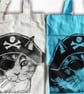 Pirate Cat Tote Hand Printed Mini Tote Shopping Bag - Image 5