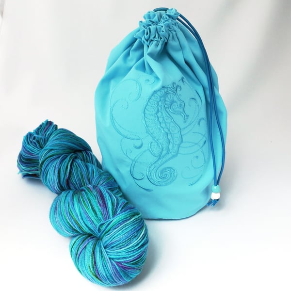Seahorse Embroidered Project Bag