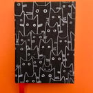 Handmade Mini A7 Black Cat Notebook, Sketchbook, Journal - Orange